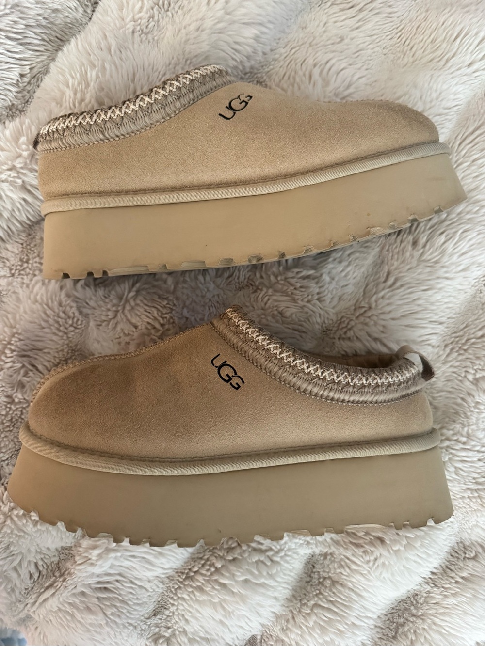 UGG Women's Beige Platform Suede Clogs